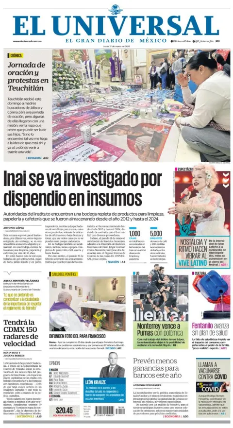 Portada de El Universal