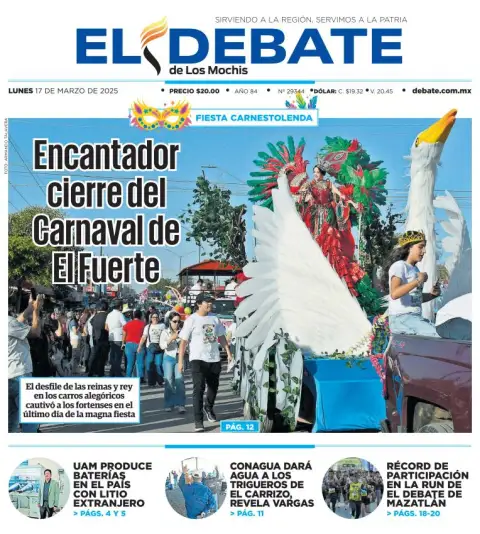 Portada de El Debate de los Mochis del lunes, 17 de marzo de 2025