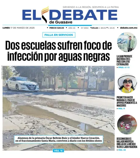 Portada de El Debate de Guasave del lunes, 17 de marzo de 2025