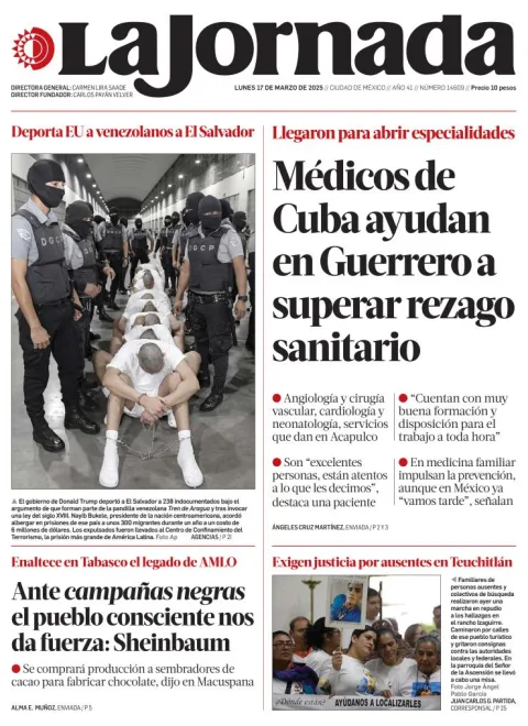 Portada de La Jornada del lunes, 17 de marzo de 2025