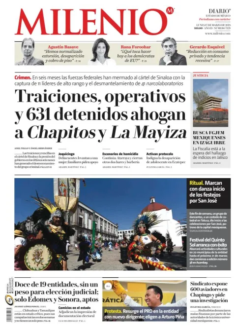 Portada de Milenio Edo de Mexico del lunes, 17 de marzo de 2025