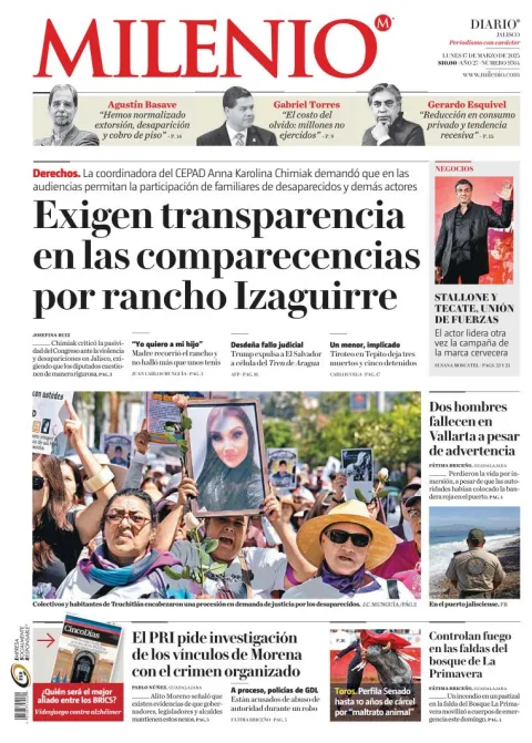 Portada de Milenio Jalisco del lunes, 17 de marzo de 2025
