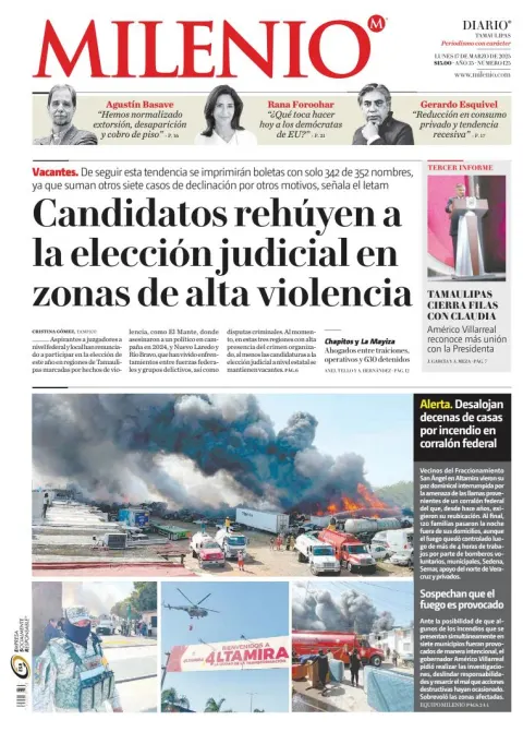 Portada de Milenio Tamaulipas del lunes, 17 de marzo de 2025