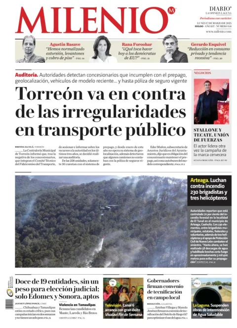 Portada de Milenio Laguna del lunes, 17 de marzo de 2025