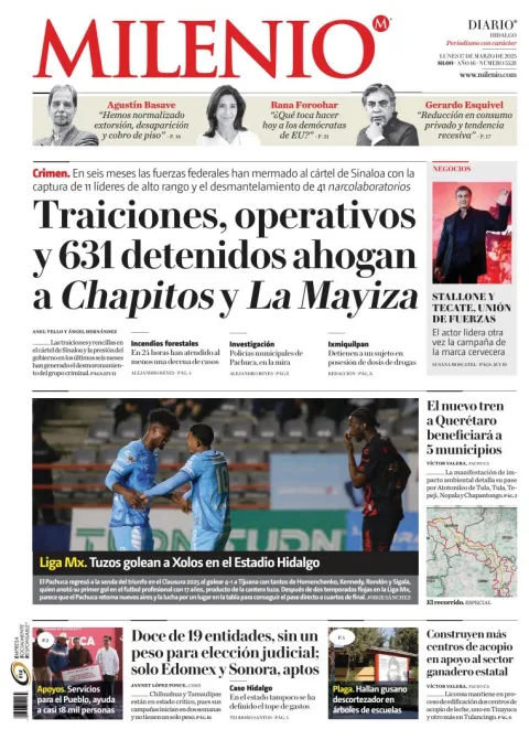 Portada de Milenio Hidalgo del lunes, 17 de marzo de 2025