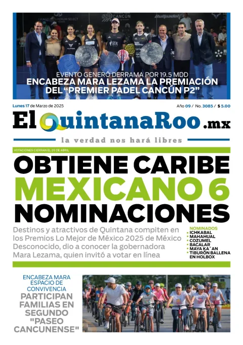 Portada de El Quintana Roo (portada) del lunes, 17 de marzo de 2025