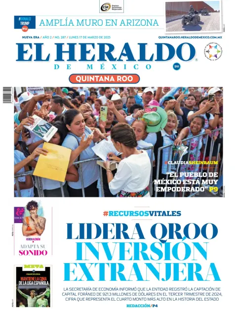 Portada de El Heraldo de Mexico - Quintana Roo del lunes, 17 de marzo de 2025