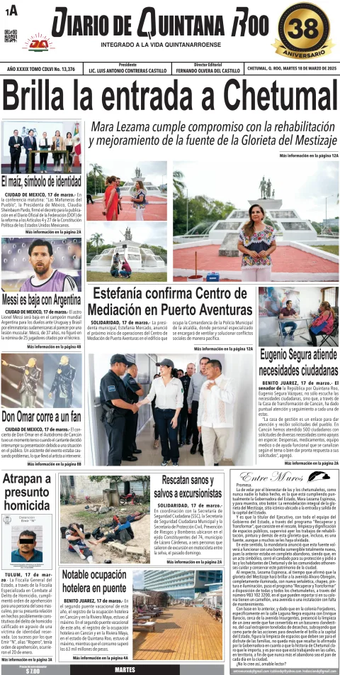 Portada de Diario de Quintana Roo (portada)