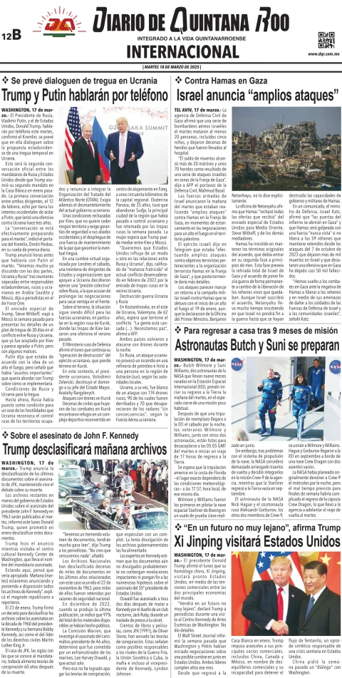 Portada de Diario de Quintana Roo (contra Portada)