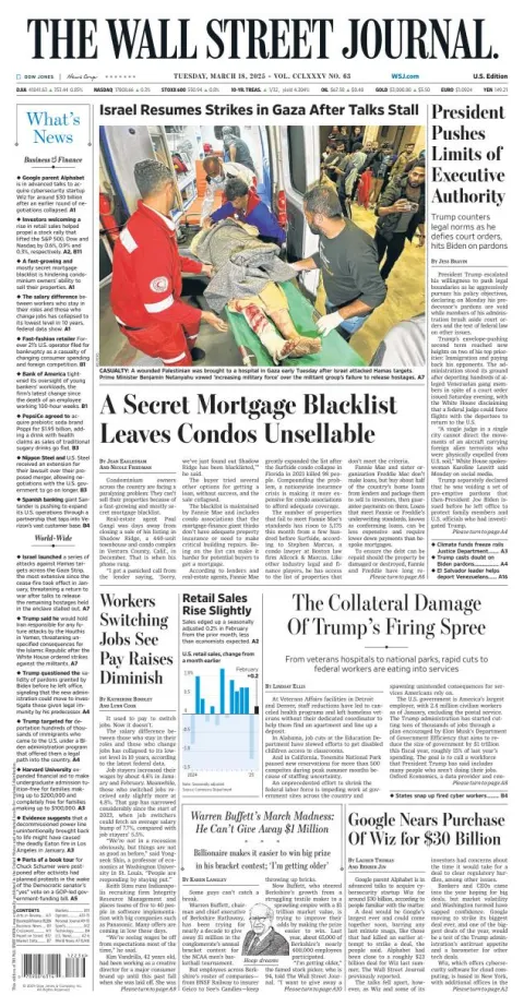 Portada de The Wall Street Journal del martes, 18 de marzo de 2025