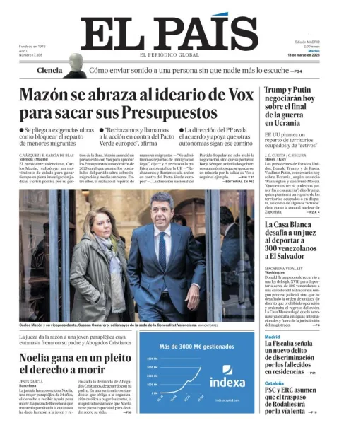Portada de El Pais del martes, 18 de marzo de 2025
