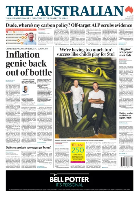Portada de The Australian del martes, 18 de marzo de 2025