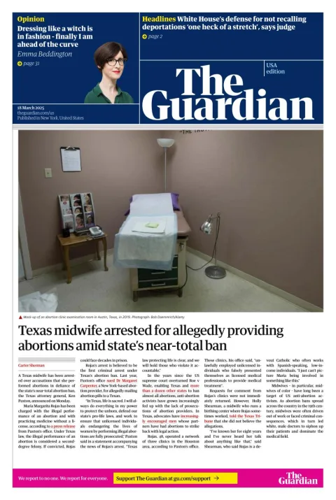 Portada de The Guardian (usa) del martes, 18 de marzo de 2025