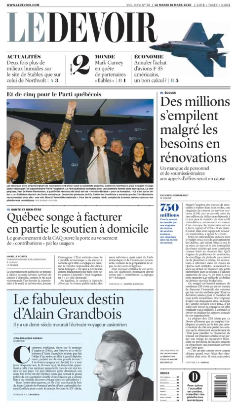 Portada de Le Devoir del martes, 18 de marzo de 2025