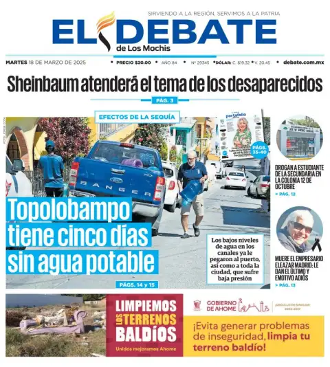 Portada de El Debate de los Mochis del martes, 18 de marzo de 2025