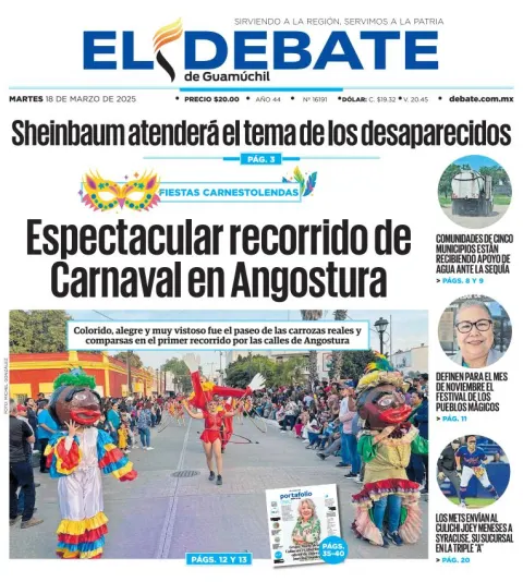 Portada de El Debate de Guamuchil del martes, 18 de marzo de 2025