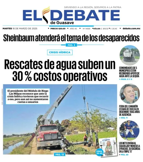 Portada de El Debate de Guasave del martes, 18 de marzo de 2025