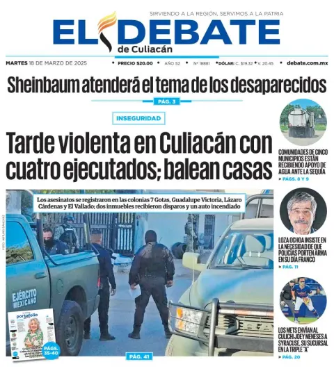 Portada de El Debate de Culiacan del martes, 18 de marzo de 2025