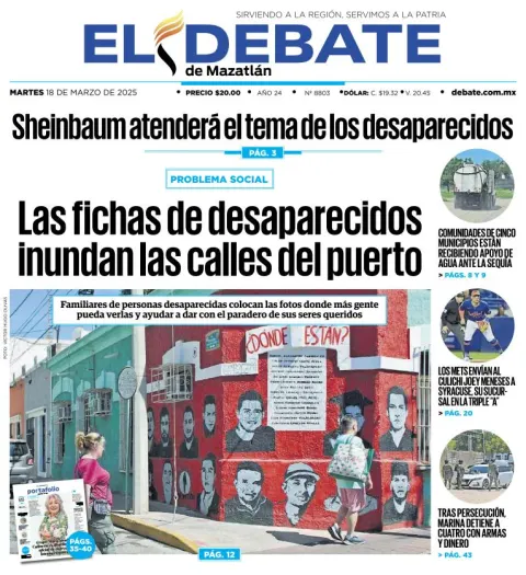 Portada de El Debate de Mazatlan del martes, 18 de marzo de 2025