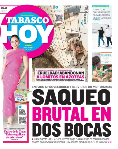 Portada de Tabasco Hoy del martes, 18 de marzo de 2025