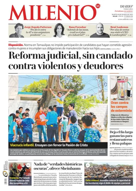 Portada de Milenio Tamaulipas del martes, 18 de marzo de 2025