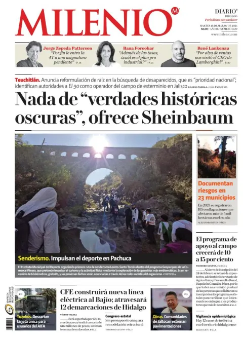 Portada de Milenio Hidalgo del martes, 18 de marzo de 2025