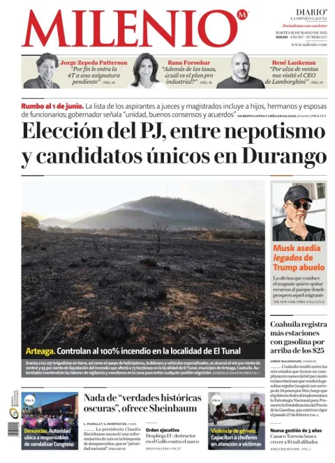 Portada de Milenio Laguna del martes, 18 de marzo de 2025