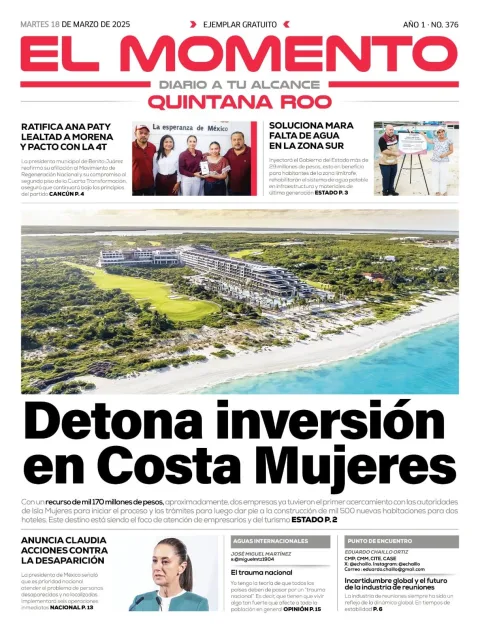Portada de El Momento Quintana Roo del martes, 18 de marzo de 2025
