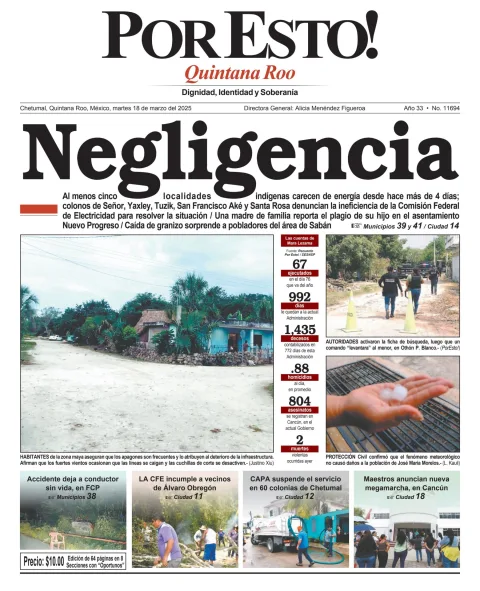 Portada de Por Esto (quintana Roo Chetumal) del martes, 18 de marzo de 2025