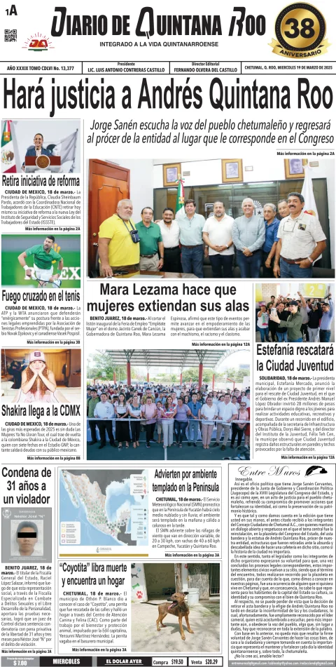 Portada de Diario de Quintana Roo (portada)