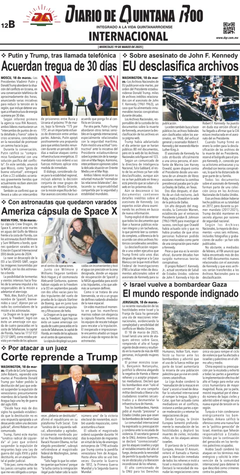 Portada de Diario de Quintana Roo (contra Portada)