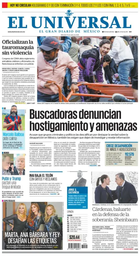Portada de El Universal