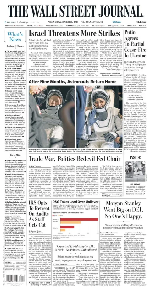 Portada de The Wall Street Journal del miércoles, 19 de marzo de 2025