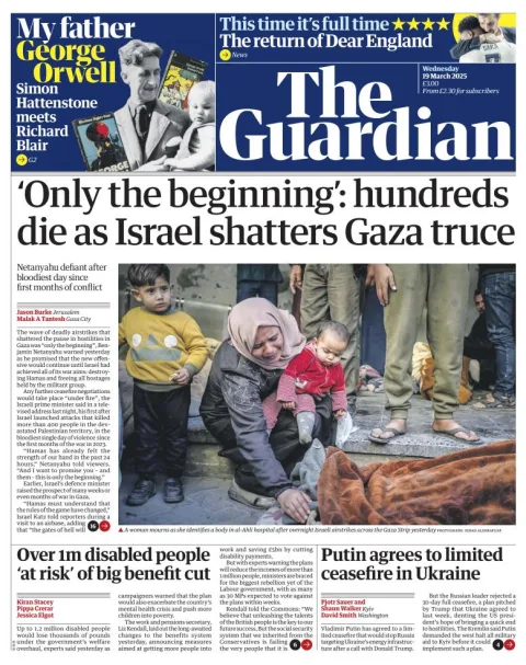 Portada de The Guardian (reino Unido) del miércoles, 19 de marzo de 2025