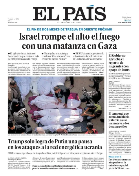 Portada de El Pais del miércoles, 19 de marzo de 2025