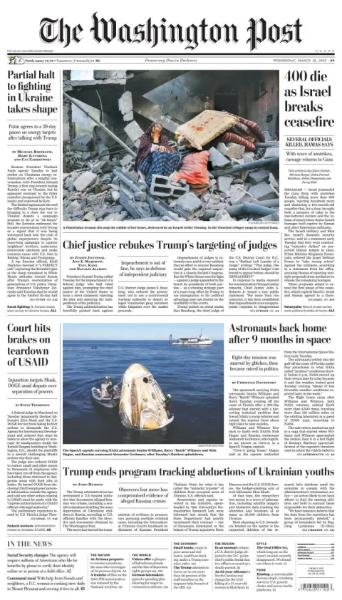 Portada de The Washington Post del miércoles, 19 de marzo de 2025