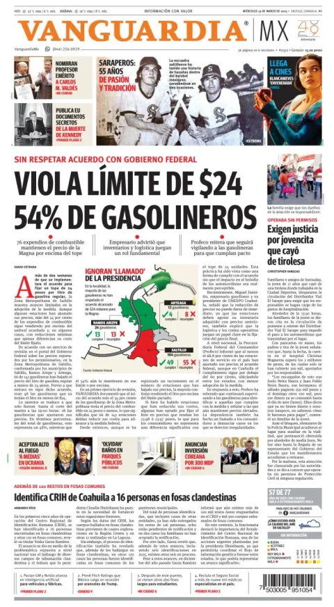 Portada de Vanguardia del miércoles, 19 de marzo de 2025
