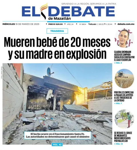 Portada de El Debate de Mazatlan del miércoles, 19 de marzo de 2025