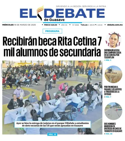 Portada de El Debate de Guasave del miércoles, 19 de marzo de 2025