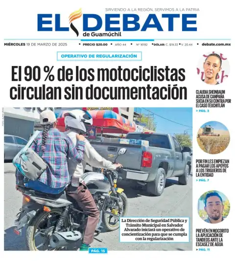 Portada de El Debate de Guamuchil del miércoles, 19 de marzo de 2025