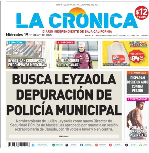 Portada de La Cronica del miércoles, 19 de marzo de 2025