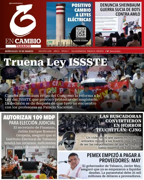 Portada de En Cambio - Tabasco (portada) del miércoles, 19 de marzo de 2025