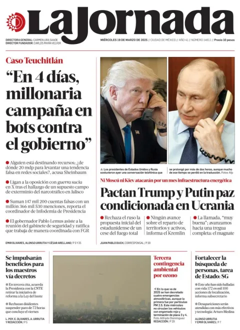 Portada de La Jornada del miércoles, 19 de marzo de 2025