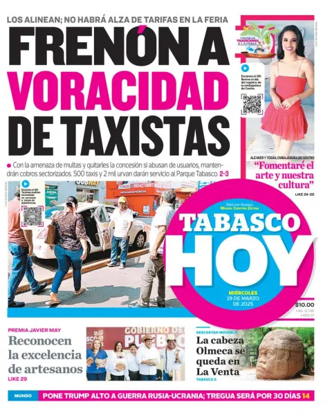 Portada de Tabasco Hoy del miércoles, 19 de marzo de 2025