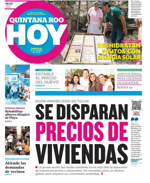 Portada de Quintana Roo Hoy del miércoles, 19 de marzo de 2025