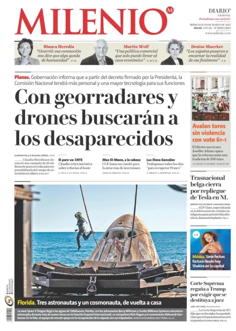 Portada de Milenio del miércoles, 19 de marzo de 2025