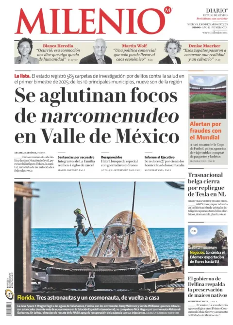 Portada de Milenio Edo de Mexico del miércoles, 19 de marzo de 2025
