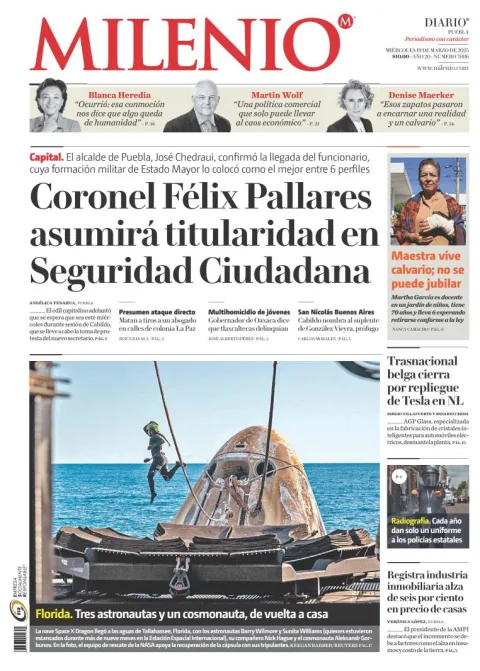 Portada de Milenio Puebla del miércoles, 19 de marzo de 2025
