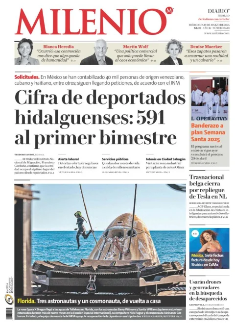 Portada de Milenio Hidalgo del miércoles, 19 de marzo de 2025