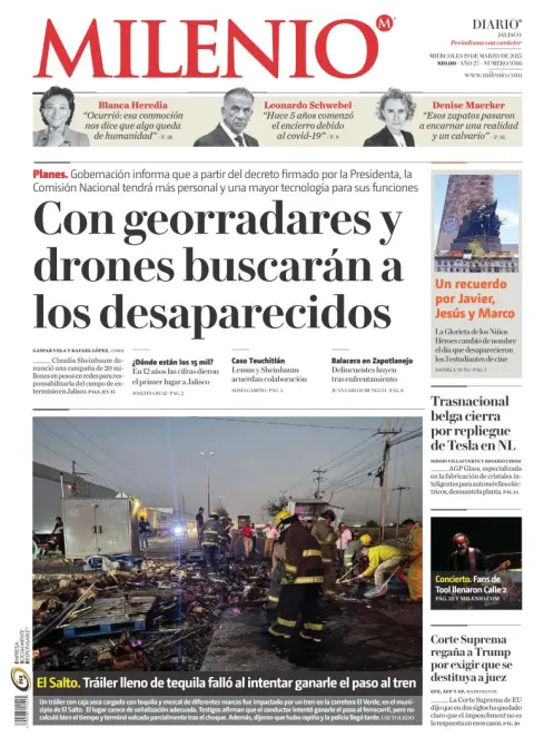 Portada de Milenio Jalisco del miércoles, 19 de marzo de 2025